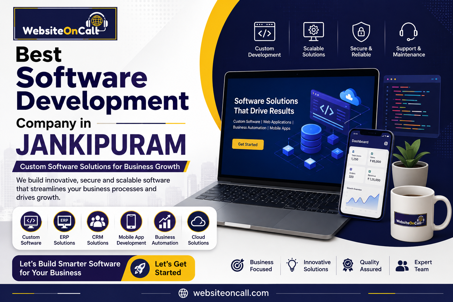 Best Software Development Company in Jankipuram providing custom software development, ERP, CRM, mobile app development, and business automation solutions by WebsiteOnCall.