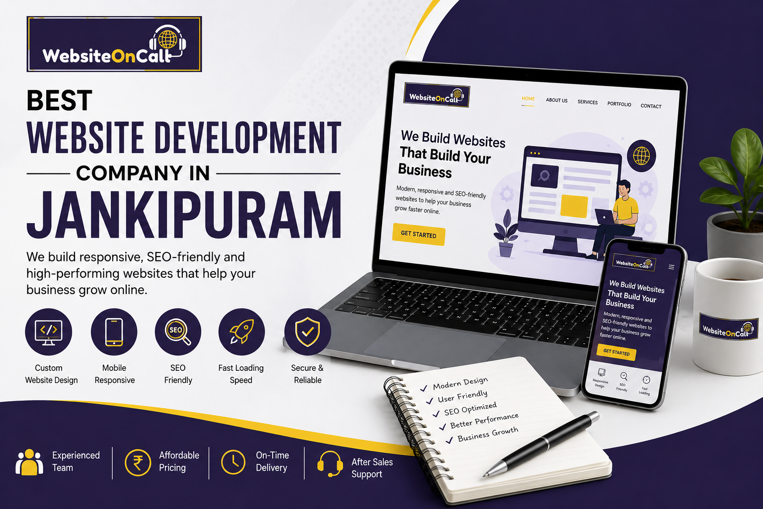 Best Website Development Company in Jankipuram offering custom, responsive, SEO-friendly, and business website development services by WebsiteOnCall.