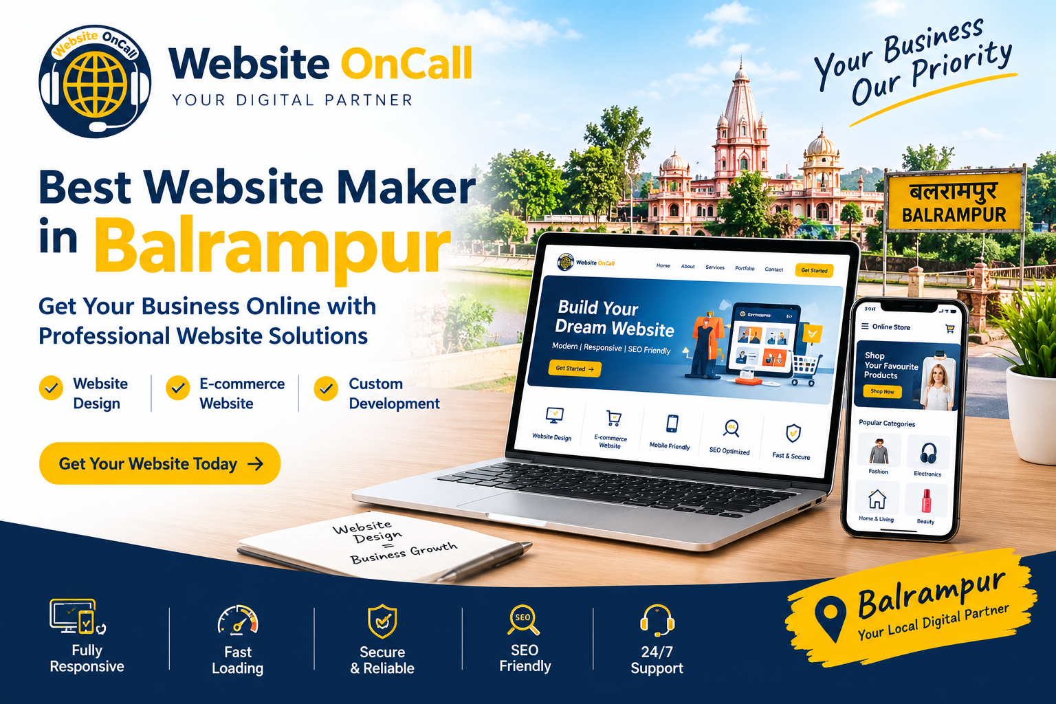 Best website maker in Balrampur offering professional website design, e-commerce websites and custom development by Website OnCall