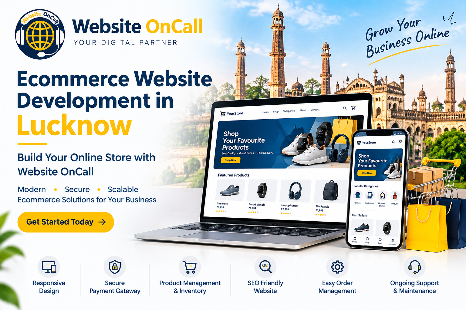 Ecommerce website development in Lucknow by Website OnCall with responsive online store design and secure payment features.